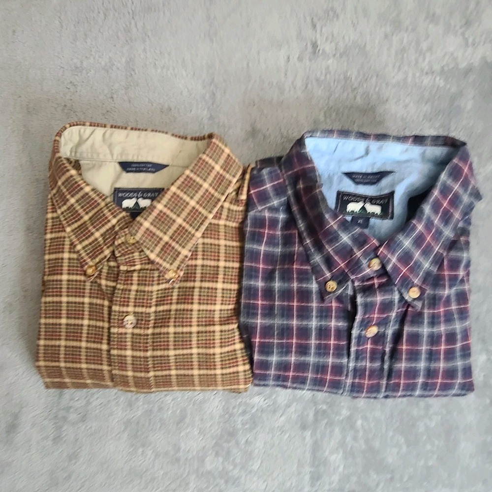 Woods And Gray Long Sleeve Button Up Shirt Men's Plaid Size XL Lot‎ Of 2